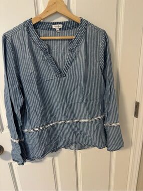 love, Fire Blue and White Striped V‑Neck Top